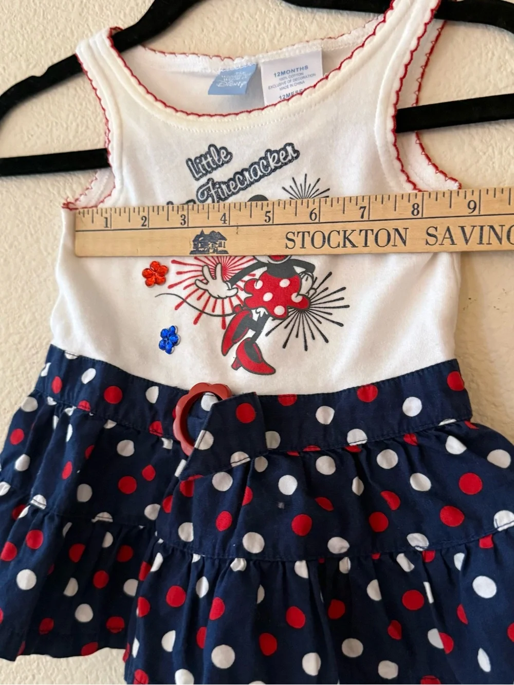 Disney Minnie 'Little Miss Firecracker' Red White & Navy Polka Dot Dress